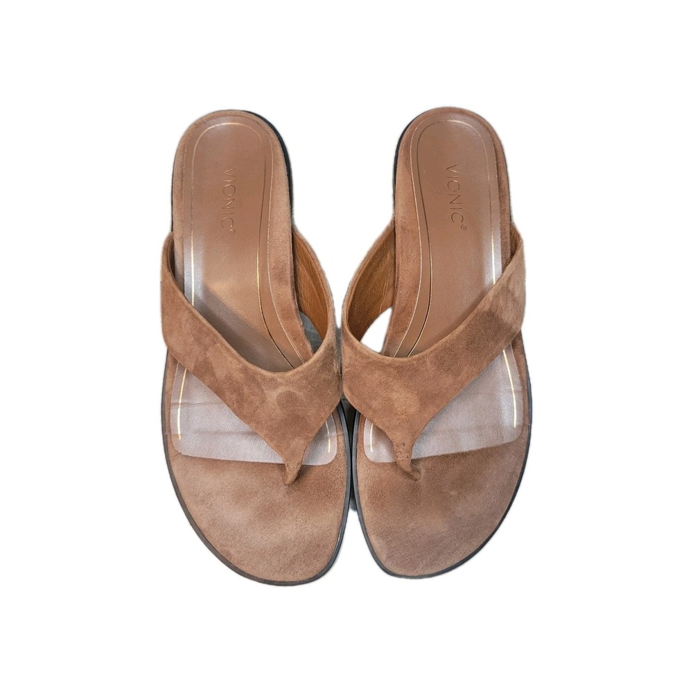 Vionic Women's 9 Brown Suede Agave Vio-Motion Toe Post Sandal Shoes Comfort